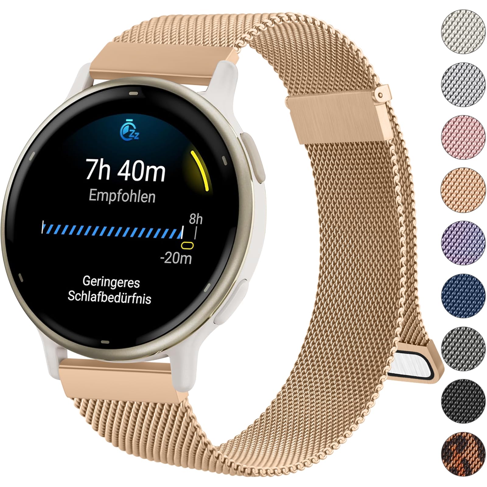 Oumida Garmin Armband 20mm für Garmin Vivoactive 5/ Vivoactive 3, Venu 2 Plus/Venu Sq 2/ Venu Sq/Sq Music, Vivomove Serie, Forerunner 55/245/ 645, Metall Uhrenarmbänder Doppel Magnet Ersatzarmband