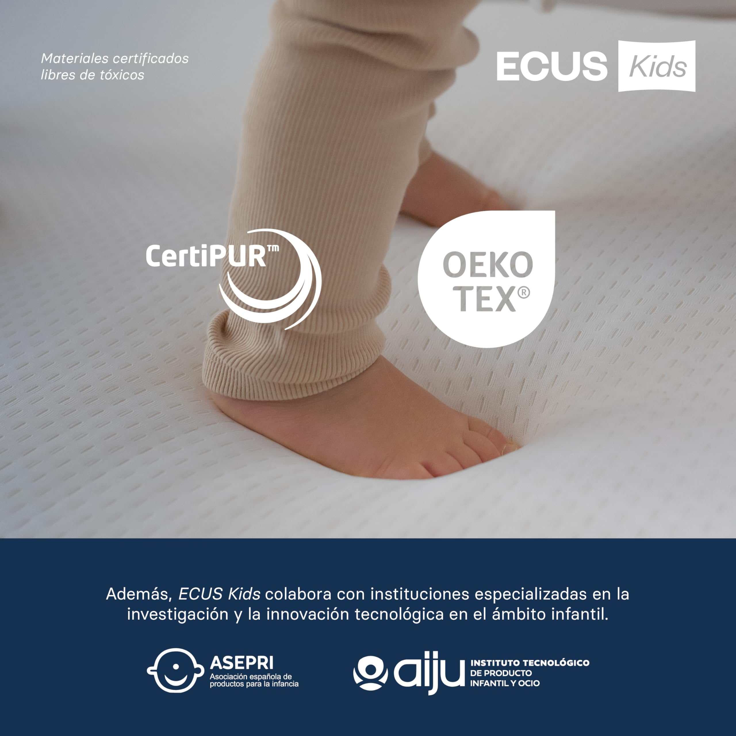 ECUS Kids Colchon Cuna 60x120 cm Modelo Care, Previene la Plagiocefalia. Certificado Sanitario. Colchón Bebé Desenfundable, Hipoalergénico y Transpirable con Altura de 12cm