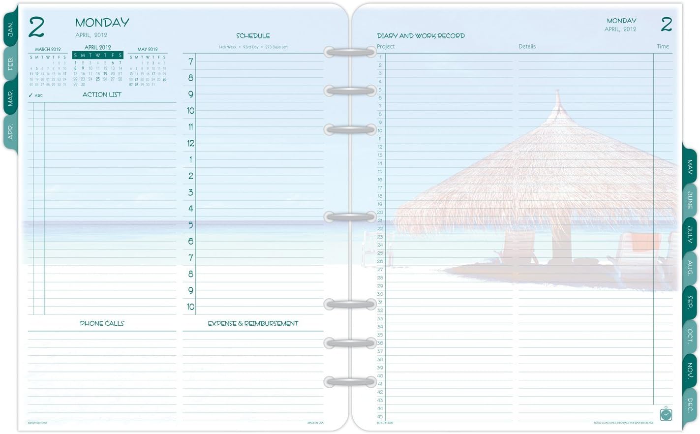 DayTimer Coastlines 2PagePerDay Refills, Folio Size, 8