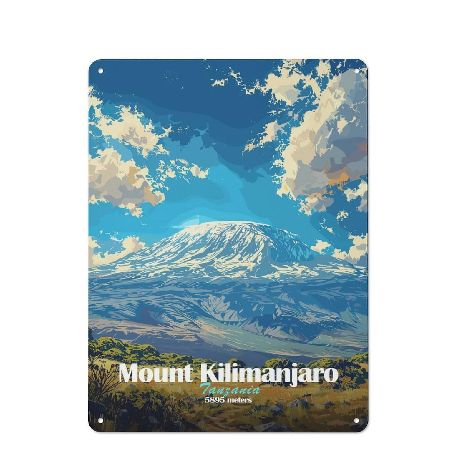 Junmoney Style-7 Mount Kilimanjaro Metal Wall Plaque 40X30cm, Character Room Wall Plaque For Hallway, Home Bar, Garage Or Study