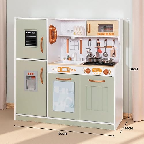 Miniatura 2 de Juego de juguetes de cocina de madera con luz, juego de cocina de juguete de simulación para niños, horno de juguete para fregadero con microondas,