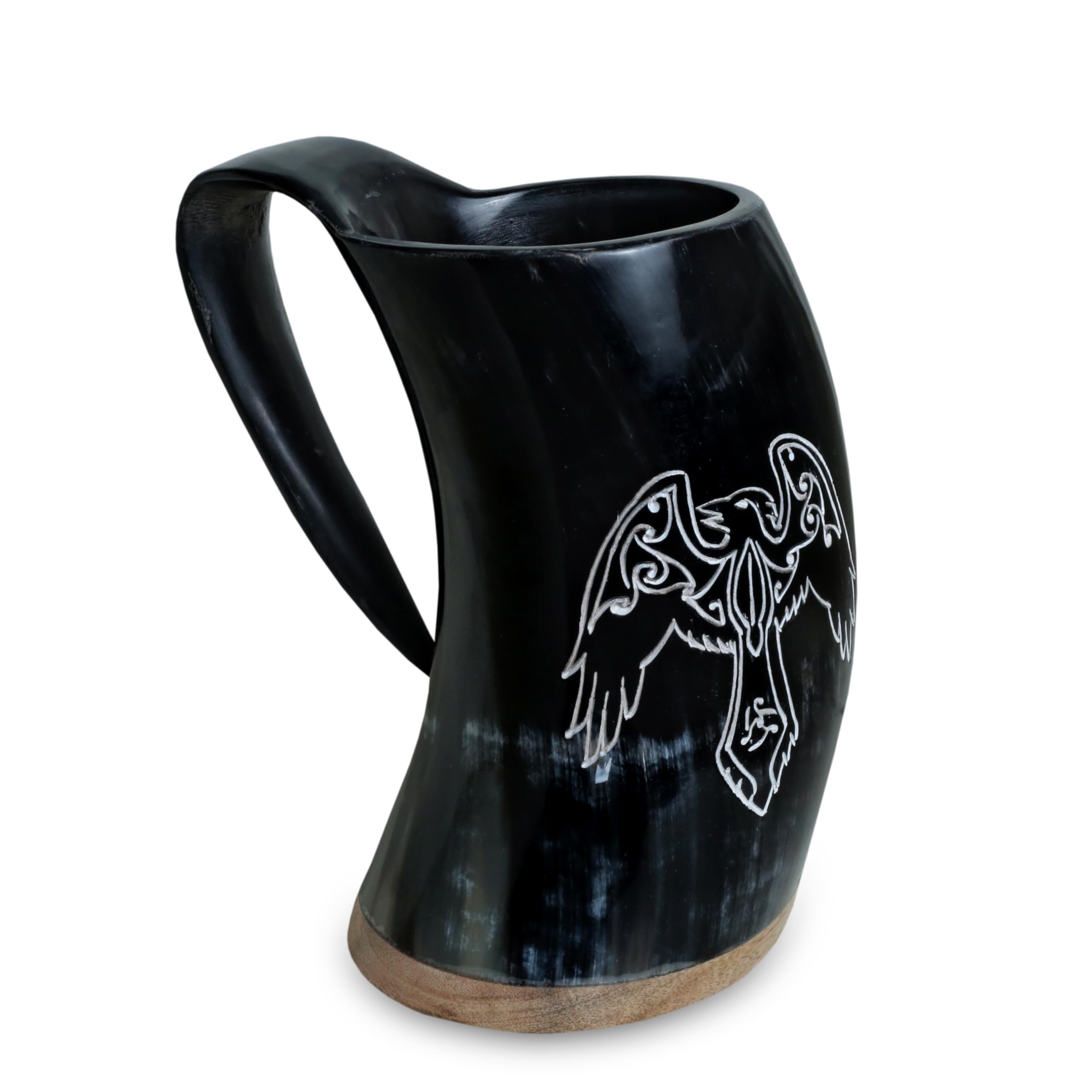 Viking Drinking Engraving Horn Mug 34oz | The Ultimate Unique Handmade Ox horn Mug for Cold Drinks - Vikings Horn cups Food Grade Medieval Style Man's Beer Mug