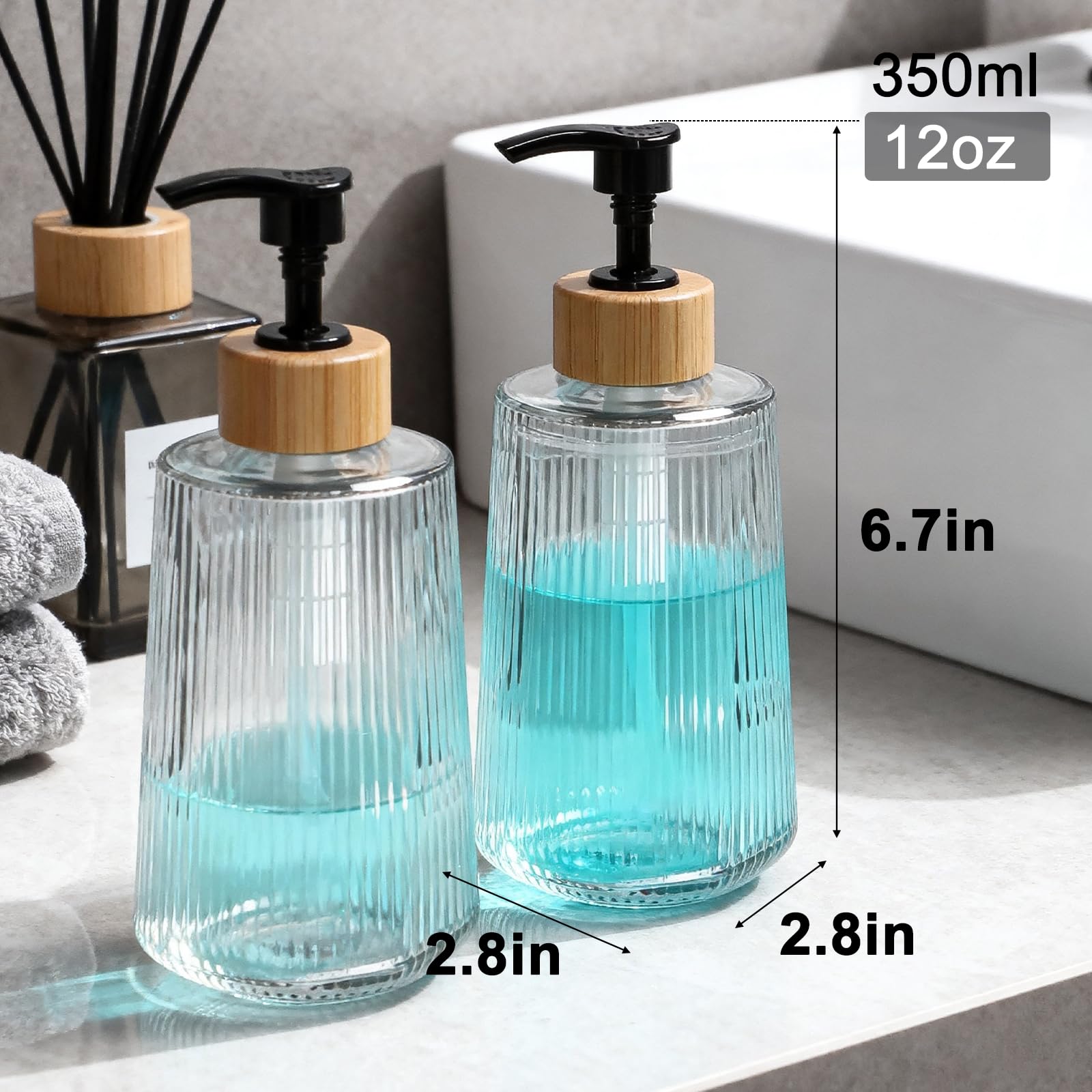 Dispenser di sapone in vetro, dispenser di sapone per le mani in vetro ispessito per bagno, cucina, bottiglie di liquido per lavare i piatti, bottiglie di shampoo e balsamo, stile moderno in stile