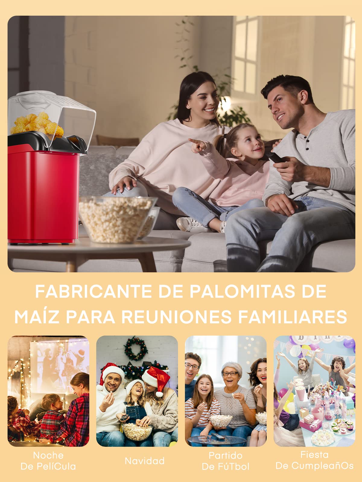 HOUSNAT Palomitero, 1200W Máquina Eléctrica de Palomitas con Aire Caliente, Palomitas de Maíz listas en 2 Minutos, para Fiesta, Noche de Película, Partido de Fútbol, Blanco