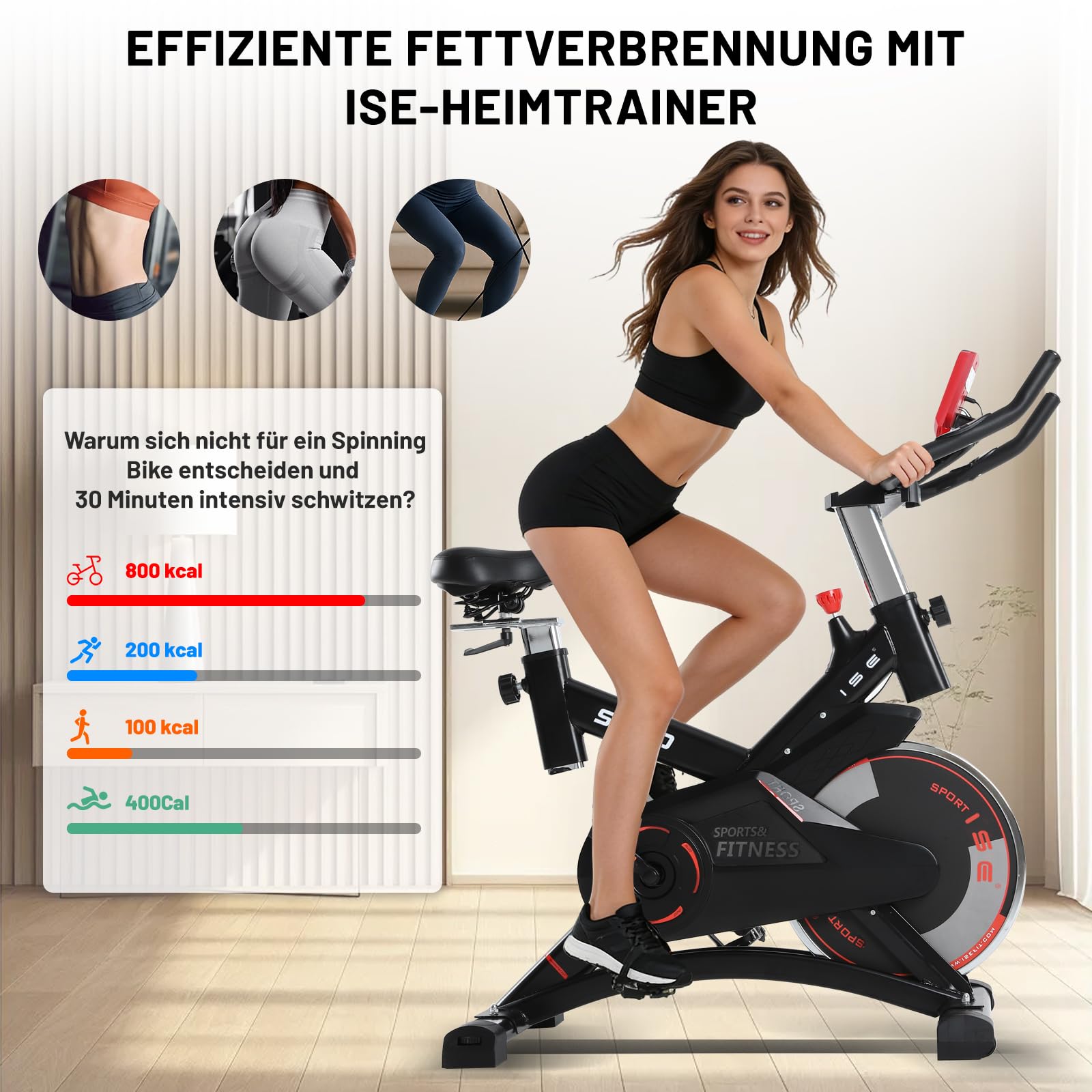 ISE Aktualisierte Heimtrainer Fahrrad,Hometrainer Fahrrad mit Verstellbarem Widerstand,Indoor Bike mit Flüsterleise,Schweres Schwungrad und Verbesserter LCD-Monitor,Indoor Cycling Bike