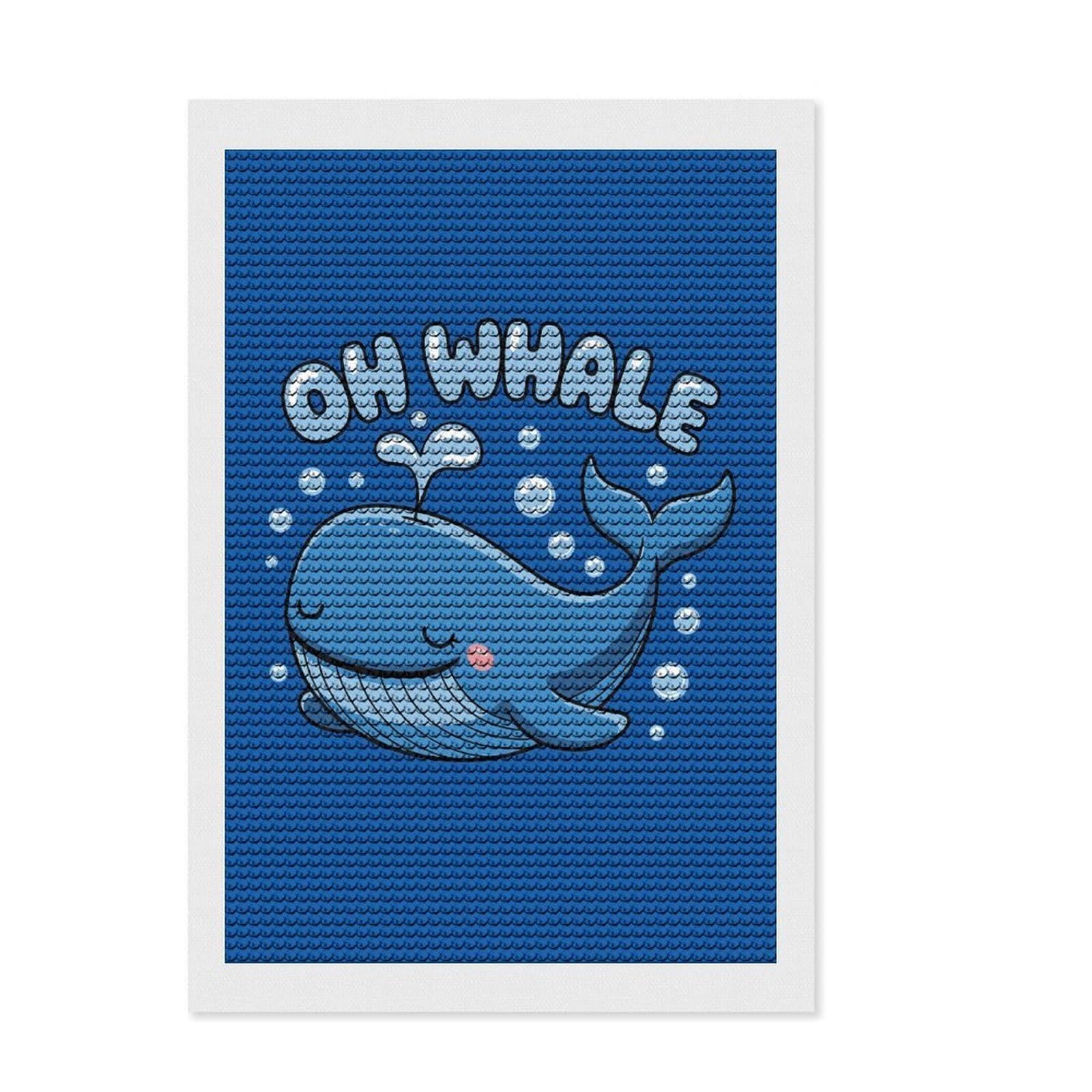 Junmoney Oh Whale Cute Cartoon Pun Diamond Art Kit 8"x12", for Women, Easy Handmade Project, Modern Decor, Festive Craft Gift, with Tool Kit