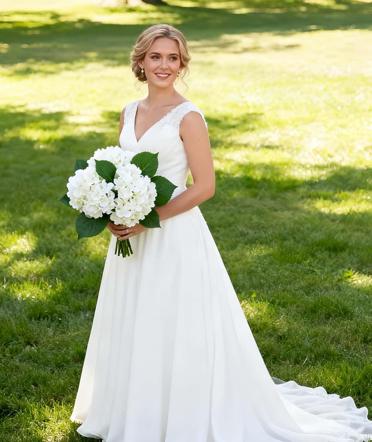 100 Pack Artificial White Hydrangea Flowers with Leaves, 6 Inch Silk Flower Heads, DIY Mother's Day Wedding Decor Set with 200 Leaves, 100 Stems - Image 4