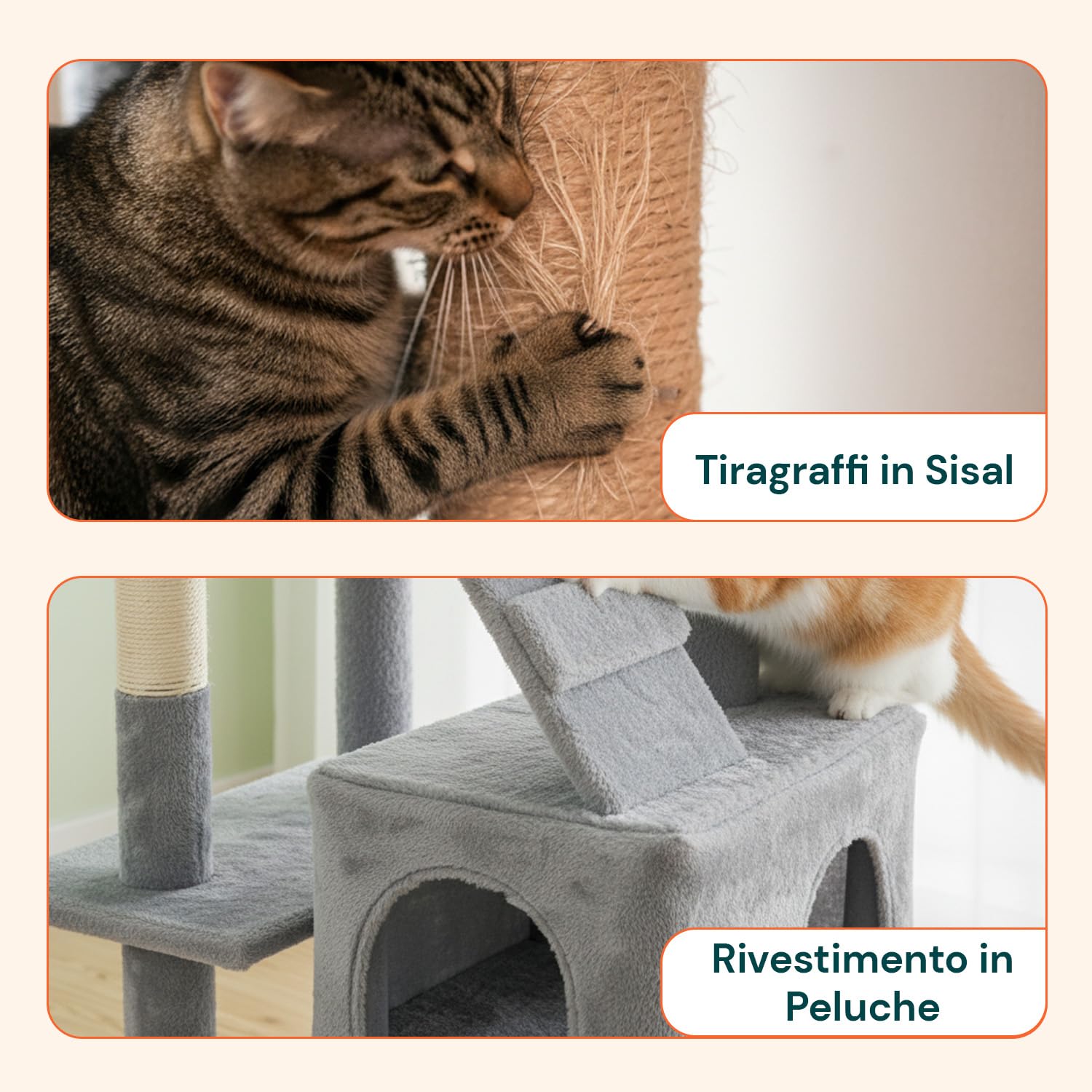 Avilia - Tiragraffi XXL 170cm con Doppia Cuccia per Gatti Adulti, Albero Giochi in Sisal e Peluche, Piatteforme Relax, Ampio e Sicuro per il Massimo Divertimento dei Gatti (Grigio)