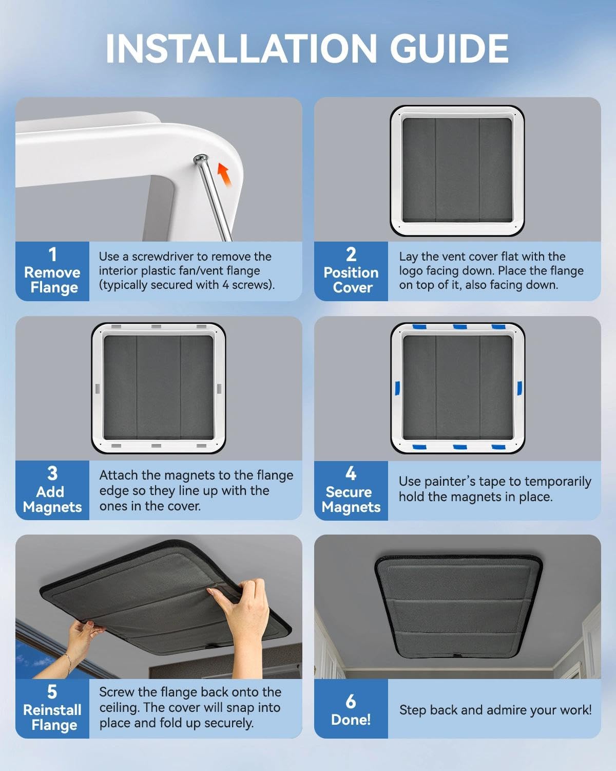 Cubierta solar para ventilación de techo con aislamiento magnético para ventilador MaxxAir, cubierta plegable para oscurecimiento y ventilación de tela Oxford 600D, 16,5" x 16,5" (gris antracita)