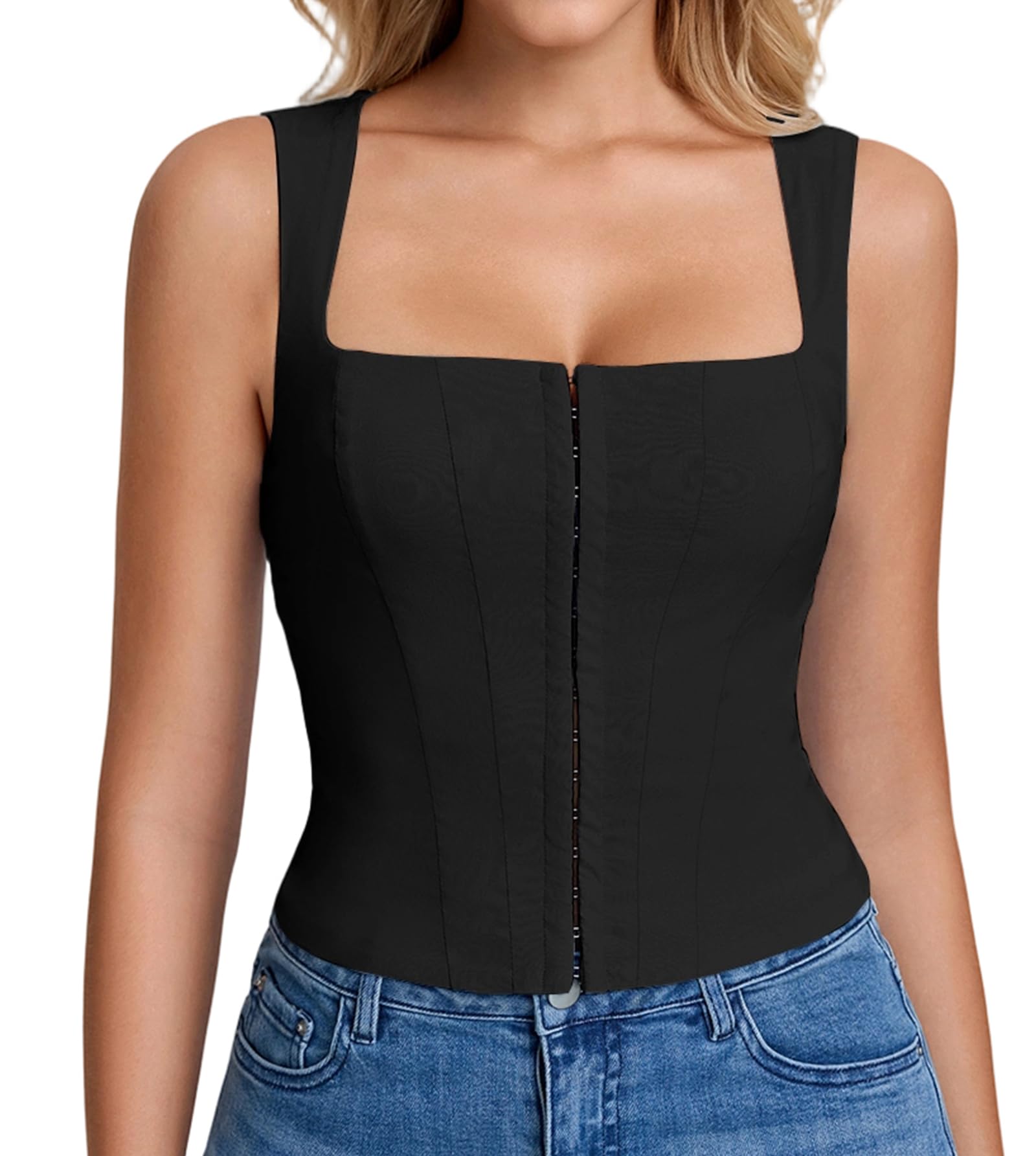 Corset Tops for Women 2026 Cute Square Neck Bustier Summer Y2k Trendy Going Out Top-image-38
