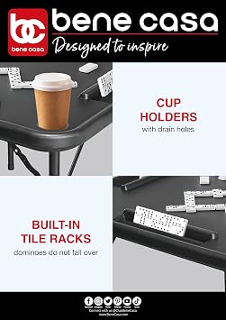 Bene Casa Black Domino Table, Premium Domino and Game Table/Professional-Grade Gaming Table, 38x38 Table. Mesa de Domino Professional, Color Negro.