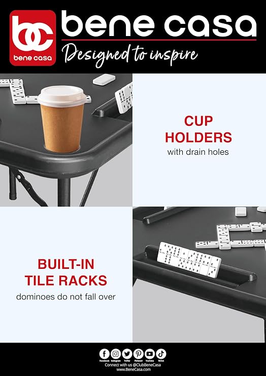 Bene Casa Black Domino Table, Premium Domino and Game Table/Professional-Grade Gaming Table, 38x38 Table. Mesa de Domino Professional, Color Negro.