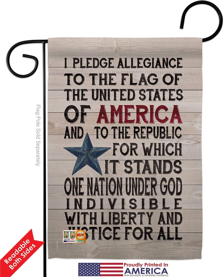 Star and Stripes Pledge of Allegiance Garden House Flags Kit Patriotic Patriotism Independence Memorial United State American Small Decorative Gift Yard Banner Double-Sided Made In USA 28 X 40