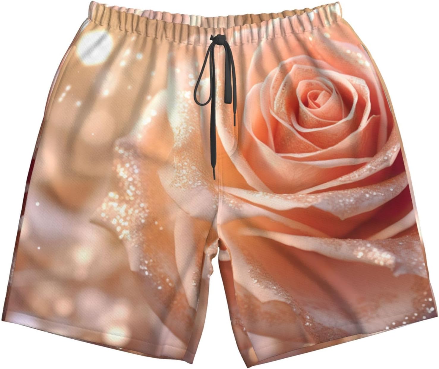 Mens Rose Gold Glitter Print Beach Shorts,Casual Summer Shorts for Men,Quick Dry Polyester