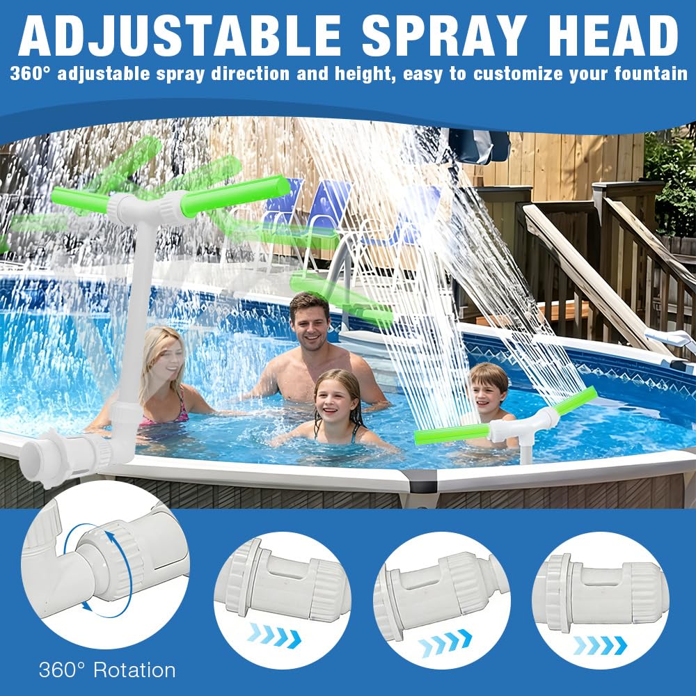Fontana Per Piscina, Fontana a Cascata Per Piscina Regolabile a 360°, Accessori Piscina Fuori Terra Per Decorazione Piscine Laghetti Giardino Cortile SPA