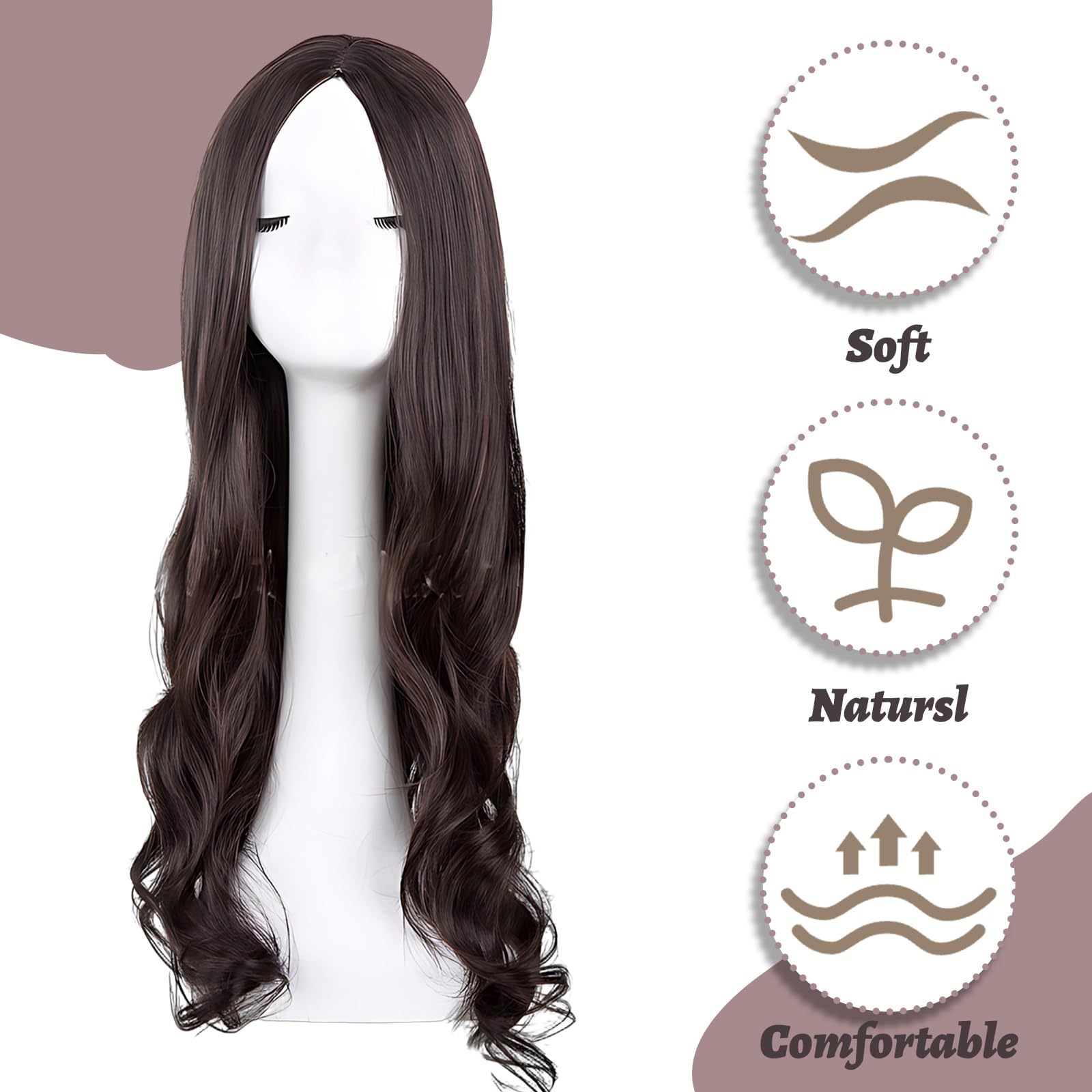 Brown Wigs for Women 1 Pcs Ladies Wigs, 70 cm Long Brown Wig - Image 4