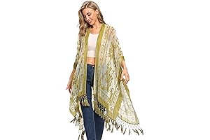 WeHello Women's Long Velvet Kimono Cardigan with Tassels