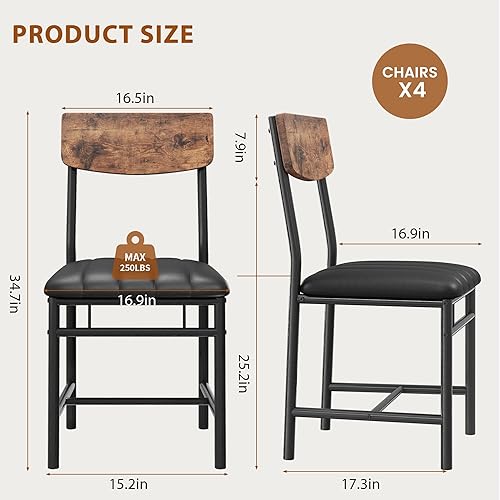 Miniatura 2 de Juego de 4 sillas de comedor industriales, sillas de comedor tapizadas con piel sintética, sillas de cocina con respaldo de madera y patas de metal