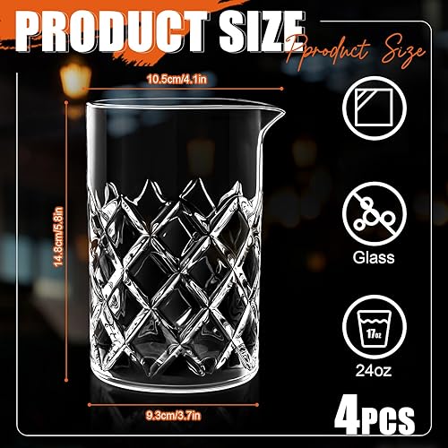 Miniatura 2 de 4 piezas de vidrio mezclador de cristal mezclador de cóctel de fondo grueso, jarra de cóctel sin costuras para el hogar, barman bar, whisky y