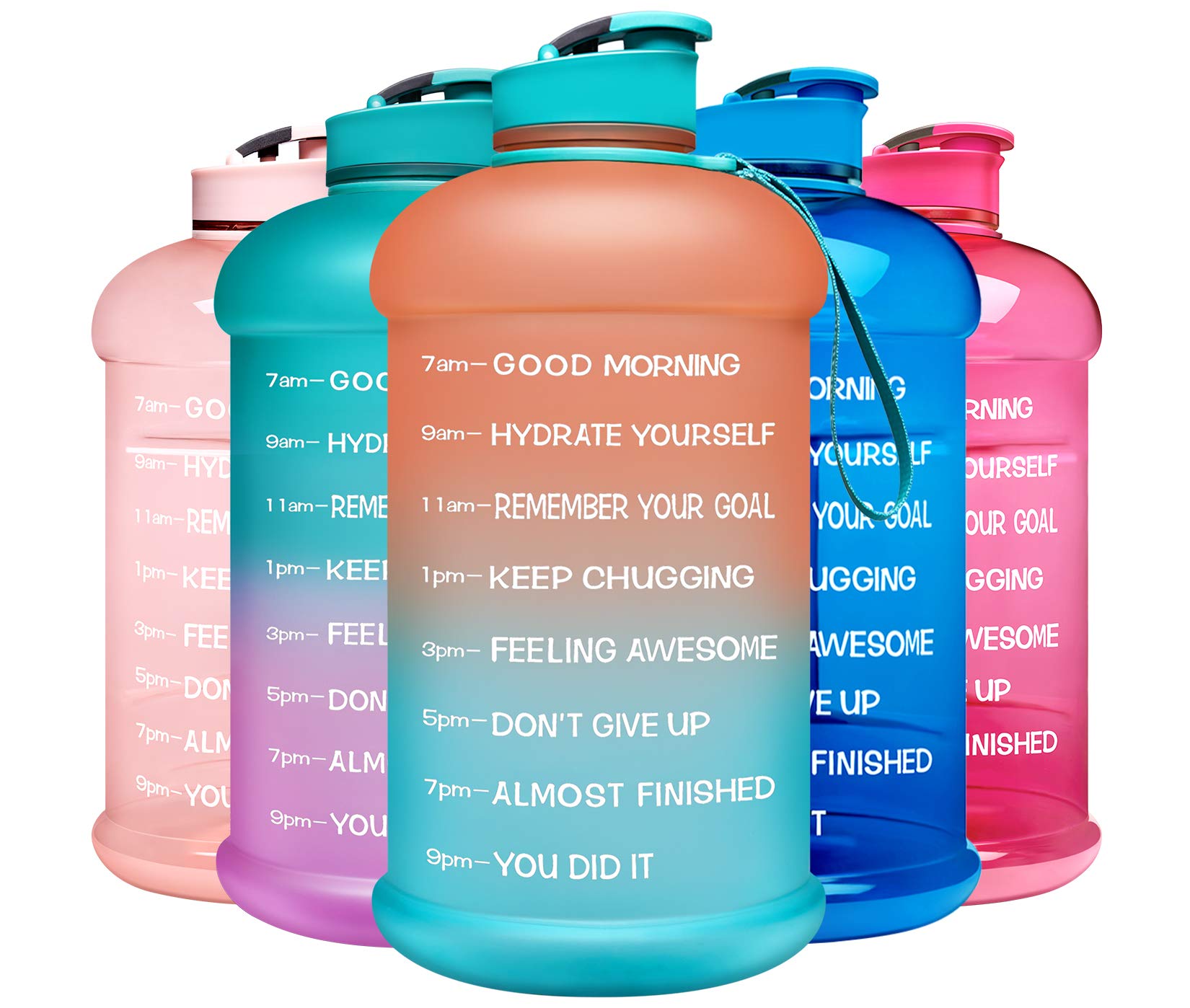 Venture Pal Motivational Water Bottle with Time Marker - 1 Gallon/ 128 Oz Reusable Water Jug with Handle and Measurement Scale - Leakproof Large Water Bottle for Gym, Office, Home