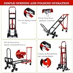 3-in-1 Industrial Convertible Hand Truck Dolly,1000 lbs Capacity Aluminum Hand Truck for Stairs,Hand Trucks Heavy Duty Dolly Cart with Stair Climbing Wheels for Moving,Transport(Red)