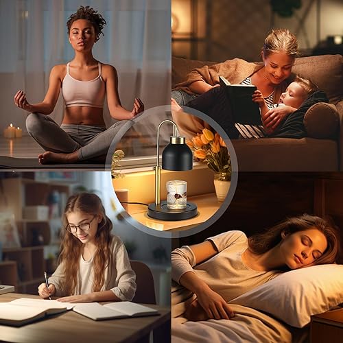 Miniatura 7 de kelary Lámpara calentadora de velas eléctrica con temporizador, calentador de cera regulable para cera perfumada con 2 bombillas, lámpara ajustable