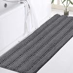Turquoize Luxury Shaggy Bath Mat Chenille Bathroom Runner Rug Extra Soft and Absorbent Large Non Slip Bath Mat, Machine Washable, 47 x 17 Inches, Gray