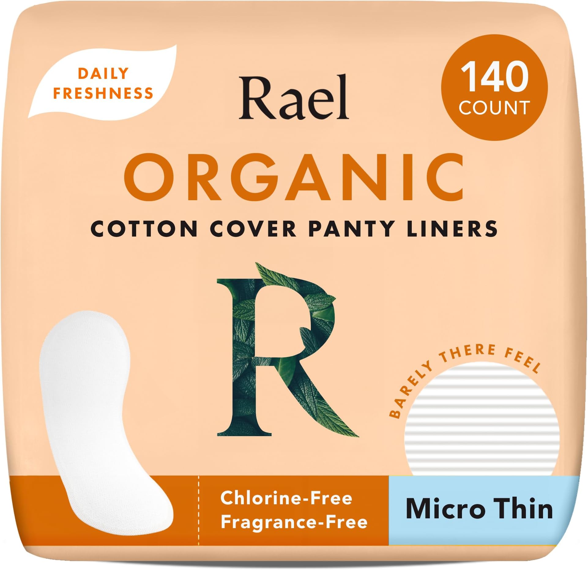 Panty Liners for Women, Organic Cotton Cover - Thin Pantiliners, Light Absorbency, Unscented, Chlorine Free (Micro Thin, 140 Count)
