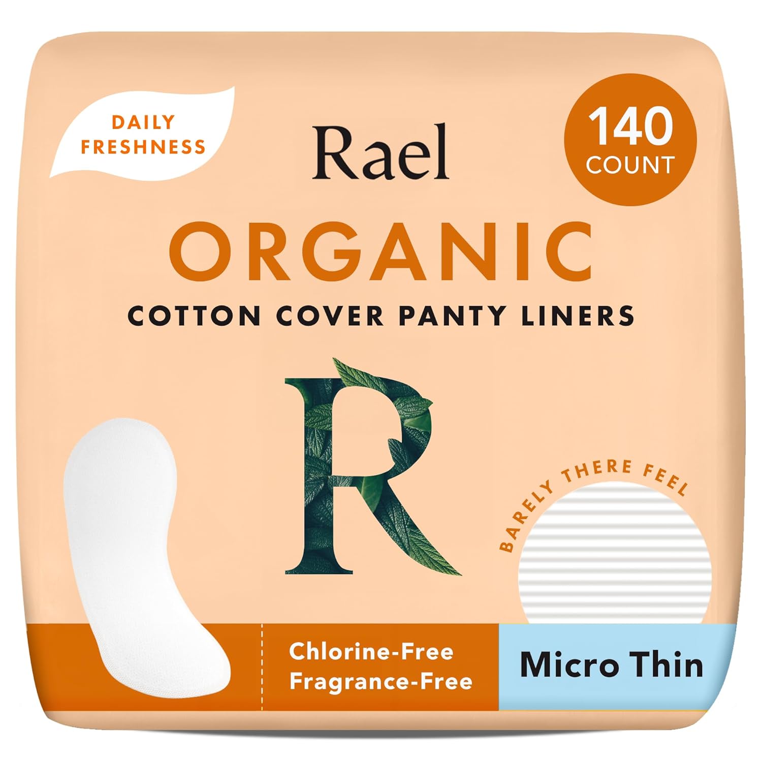 Rael Panty Liners for Women Organic Cotton Cover - Daily Pantiliners Light Absorbency Unscented Chlorine Free Micro Thin