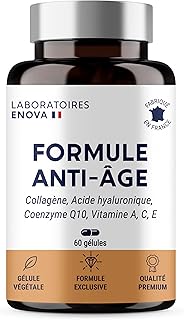 FORMULE ANTI-AGE | Complément alimentaire anti-âge | Collagène, Acide Hyaluronique, Coenzyme Q10 et Vitamines | Peau lisse, Élasticité, Hydratation | 60 Gélules | Fabriqué en France