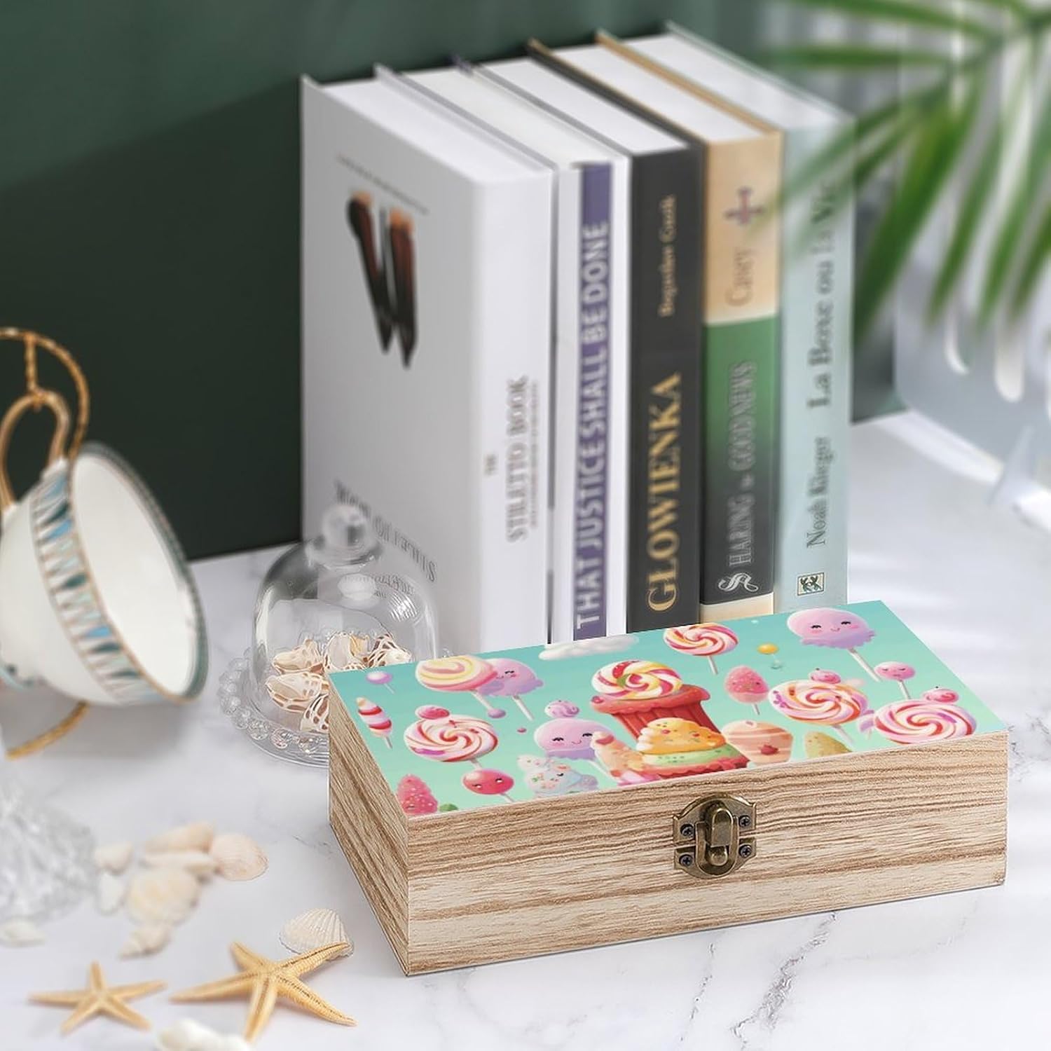 Vintage Wooden Storage Box with Front Clasp Keepsake Box with Lid image 4