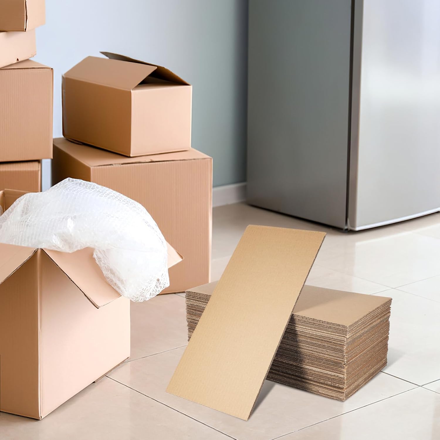 50pcs Brown 3-layer B-flute Corrugated Paper Pads 2.5mm Thick 20x40cm Cardboard Edge Protectors Packaging Sheets for Moving Boxes Divider and Crafting