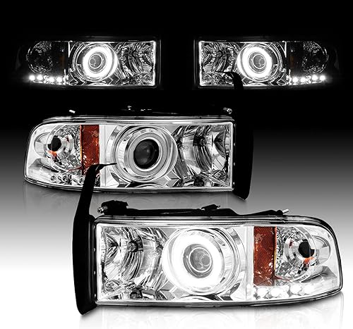 Miniatura 2 de AmeriLite Juego de faros delanteros de repuesto para Dodge Ram 1500 1994-2001  Ram 2500 3500 Dual Xreme LED Halo Rings Proyector cromado - Lado del