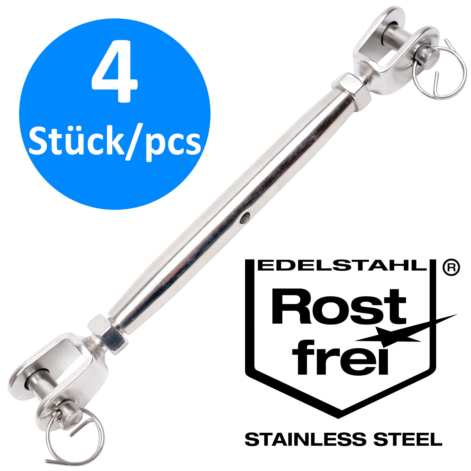4 tenditori M12 in acciaio inox V4A, tendicinghe, tenditori, tenditori, tendicinghi, tendicinghi, forcella come accessorio per tenda da sole, forma chiusa