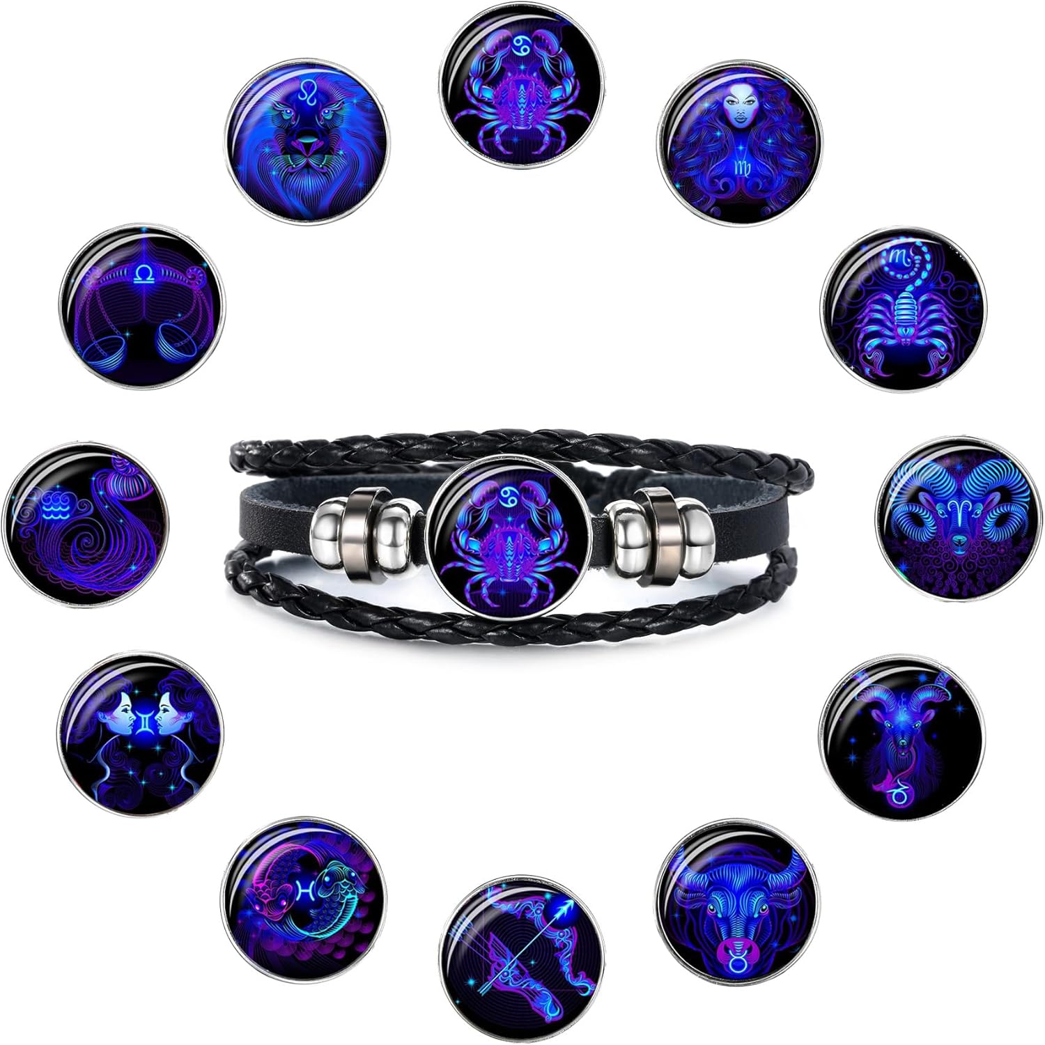 12 Constellation Bracelet Zodiac Constellation Bracelet Zodiac Signs Guardian Fluorescent Woven Leather Bracelet for Women Men Jewelry - Image 4