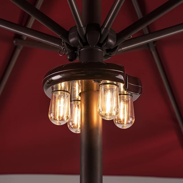 Nora·Gift Patio Umbrella Light with LED Edison Bulbs, Battery Operation Cordless-Outdoor Umbrella Pole Lights with 2 Li