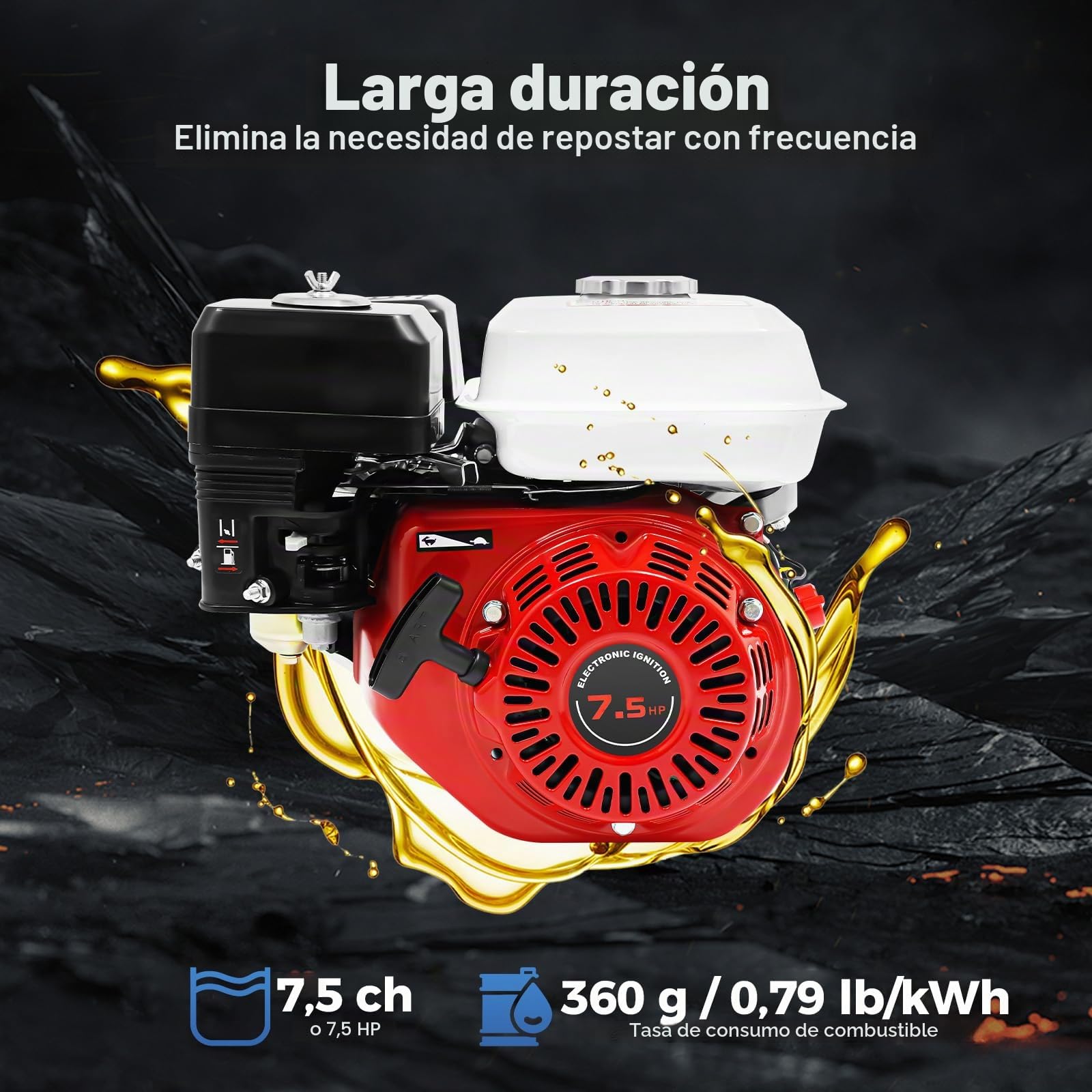Motor de gasolina de 212cc 7,5 CV, motor de 4 tiempos, eje de 20mm, arranque manual, kit de go-kart, motor de kart con función de protección contra falta de aceite para máquinas de bomba
