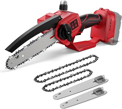 Mini Chainsaw for Milwaukee 18V Battery, Auto-Oiler, 8-Inch and 6-Inch 2-IN-1 Brushless Cordless Pruning Chainsaw, 750W Chain saw 4000RPM for Wood Cutting, Tree Trimming (NO Battery) (Red)