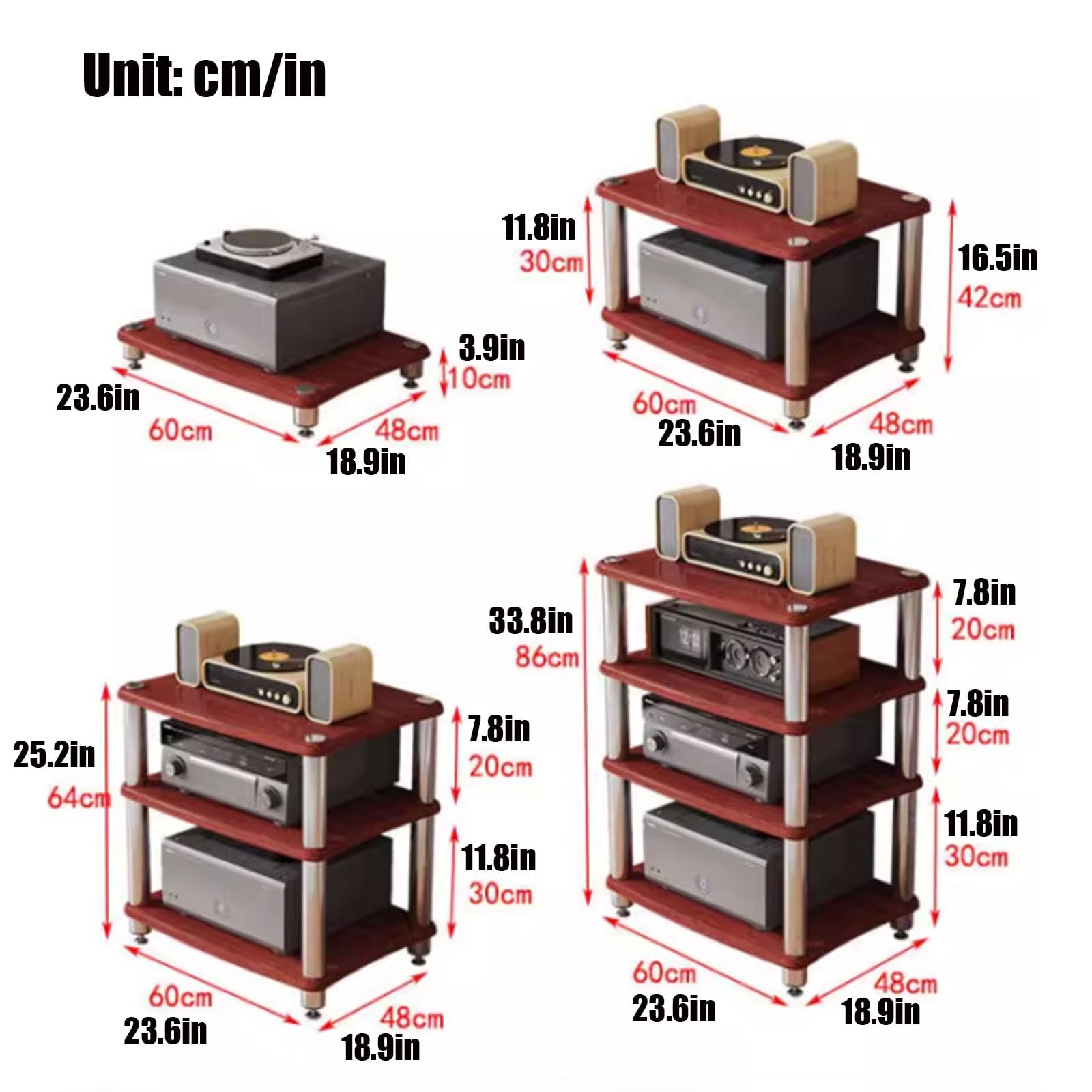 Stojak na media AV z półkami, stojak na nośniki audio/wideo, 1/2/3/4-poziomowy stojak stereo, wieża audio rack, gramofon CD, odbiornik stereo, szafka na sprzęt AV, stojak ekspozycyjny, wieża
