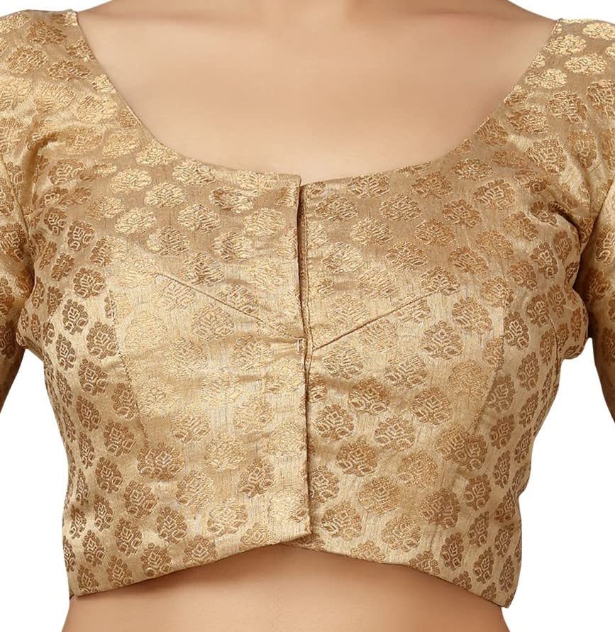 Image of Studio Shringaar Women's Readymade Brocade Short Sleeves Saree Blouse