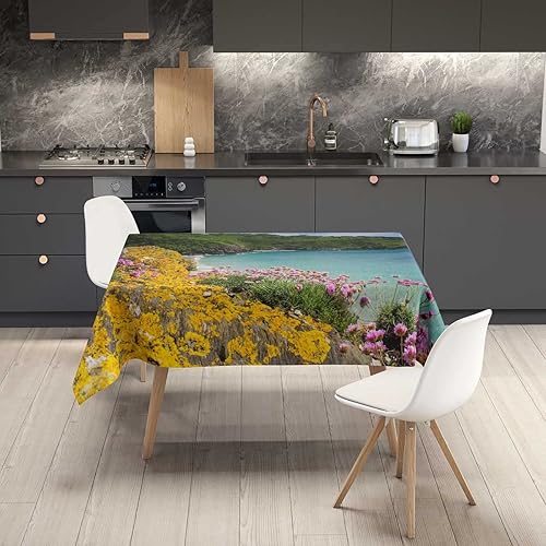 Miniatura 7 de Mantel multicolor Redondo para mesa de 4 sillas, paisaje, simular la ropa de cama de pintura al óleo para fiestas de Navidad, 54 x 54 pulgadas