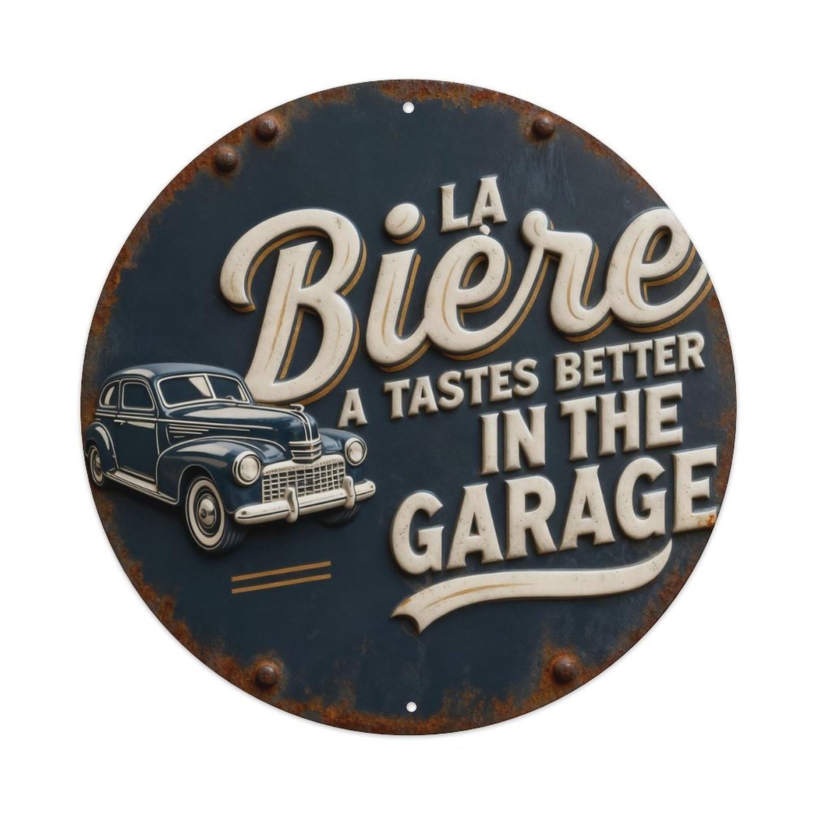 Beer Always Tastes Better In The Garage_1 Round Metal Tin Sign Vintage Wall Decor, Bar Garage Cafe Kitchen Home Wall Art Poster 8x8inches
