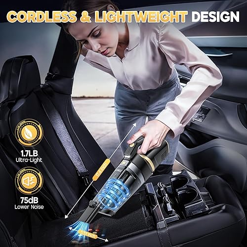 Miniatura 7 de JONYJ Aspiradora de mano inalámbrica, 16000 PA, aspiradora de mano de succión fuerte, aspiradora de mano portátil recargable con múltiples boquillas