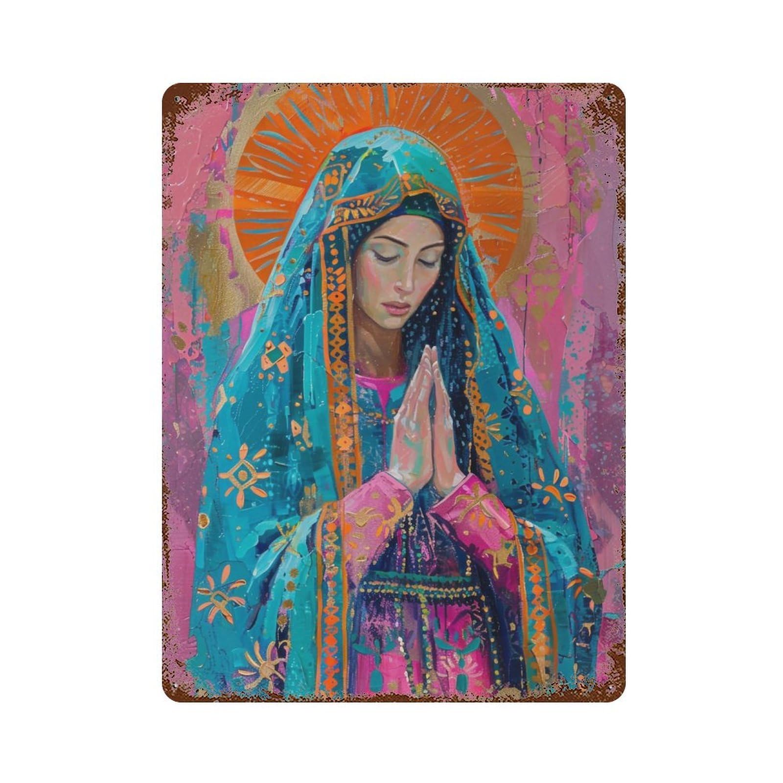 YHGERTKU Colorful Impasto Virgin Mary (2) 02 Wall Art Retro Iron Vintage Metal Tin Sign Poster Modern Decor for Living Rooms Gift 40x30cm