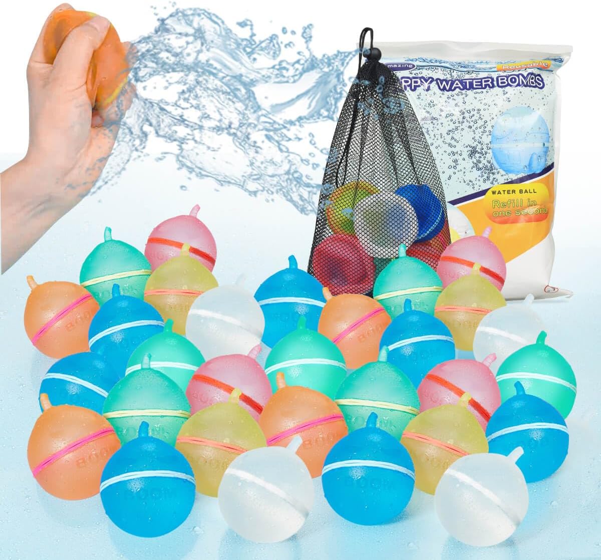 Hiliop 再利用可能水風船 子供用 再密封可能 水爆弾 詰め替え可能ウォーターボール 磁気水風船 セルフシール クイックフィル 