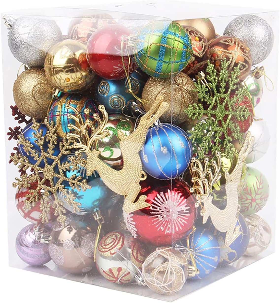 Jorunb Christmas Ball Ornaments with Strings, 30-60mm/ Medium Size Baubles, Shatterproof Plastic Christmas Bulbs, Hanging Decorations for Xmas Tree, Holiday, Wedding, Party (type4)