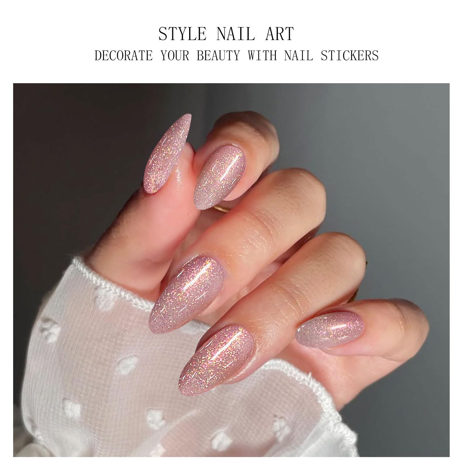JMEOWIO Gel Nail Stickers Light Pink Glitter Semi Cured Gel Nail Strips Wraps UV/LED Nails Art Design Decoration Accessories - Image 3