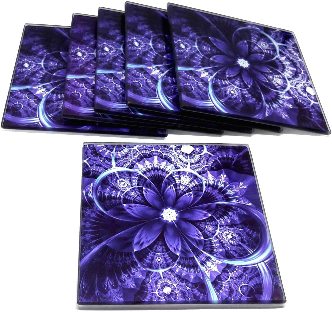 Blасk Frіdау - 60% оƒƒ Coaster Set 6 Square Glass Coasters Purple Flower Design, Large Size 4x4, Suit Indoor Outdoor Kitchen Dining Bar, Non-Slip Silicon Feet Protects Furniture, Ideal for Wine Glass, Tea or Coffee Cups