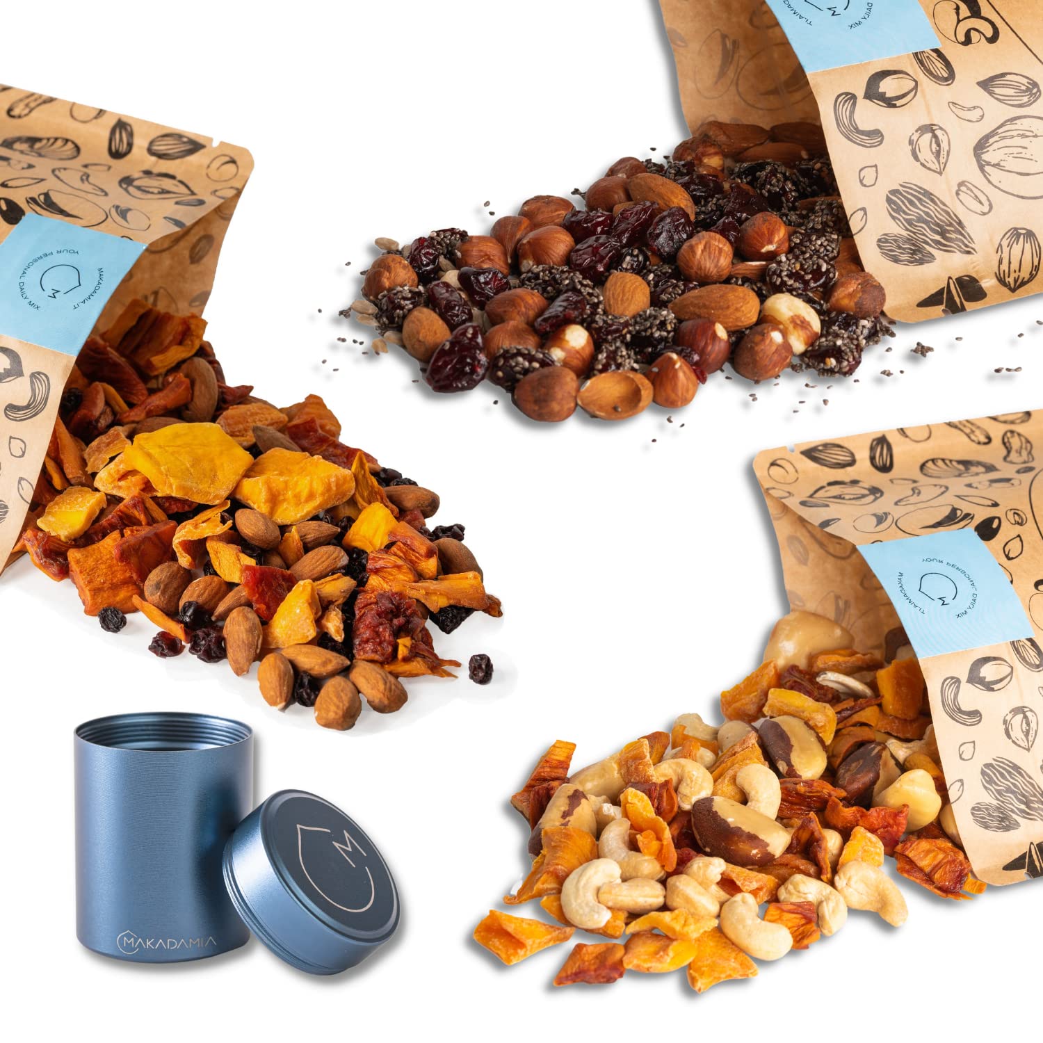 Makadamia - Bundle Benessere BS 230g - Care Mix, Mix Risveglio, Mix Wellness, Porta Snack