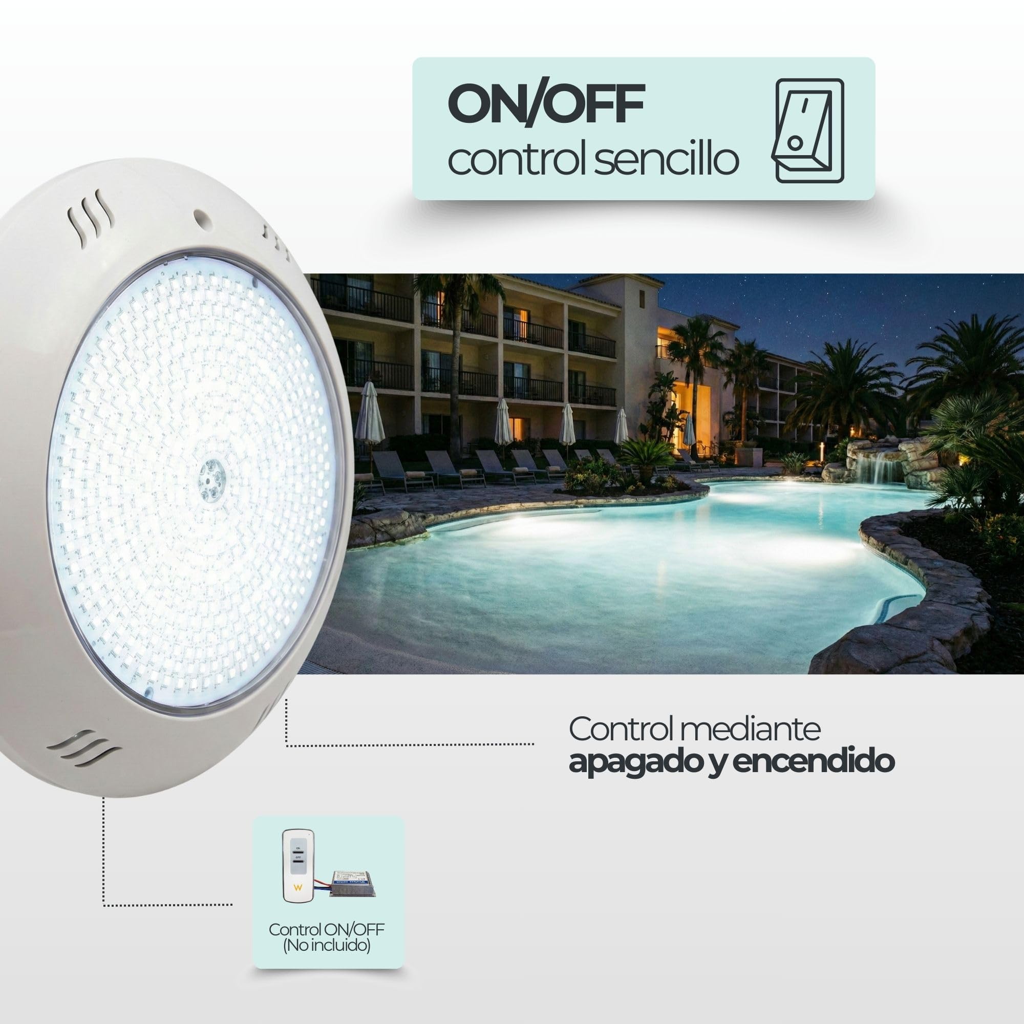 SWIMHOME Warmpool Foco LED para Piscina Superficie Relleno Resina 35W 12V AC Blanco Frío 6000K 26cm Hormigón